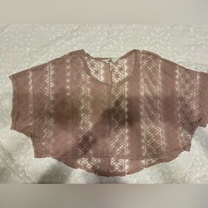 BLACK POPPY Womens Boho Sheer Lace angel wing Cropped Top S Beige